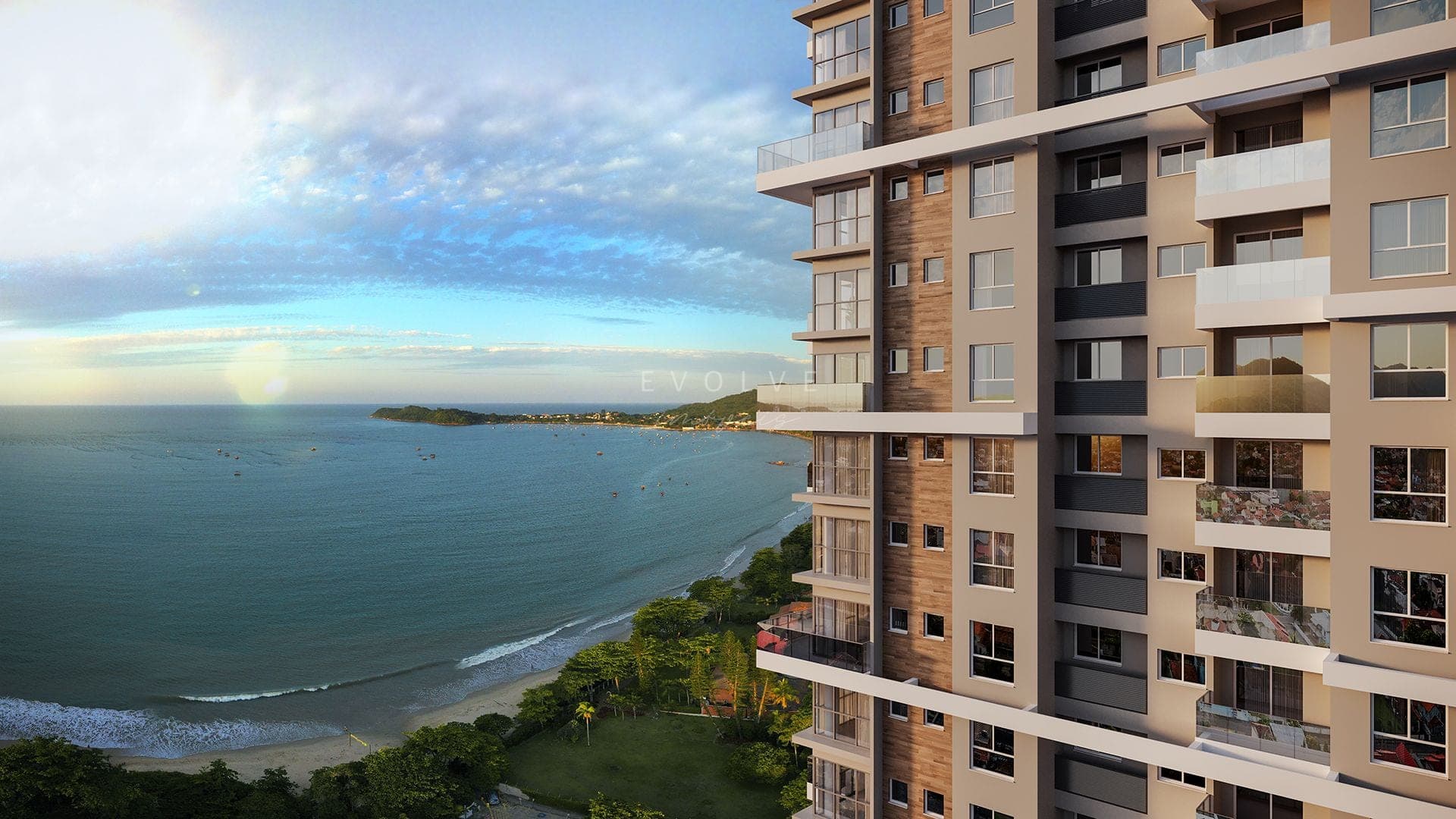Fachada — vista aérea e a enseada